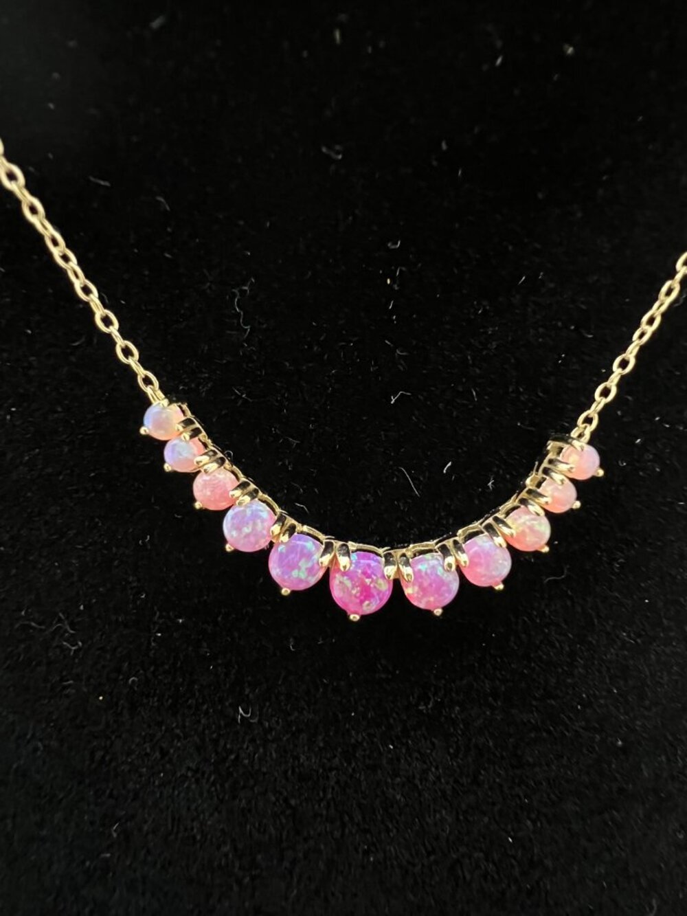 Pink Opal Necklace 925 Sterling Silver Gold Plated Dainty Womens